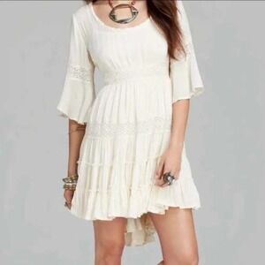 Free People Dream Cloud Ivory Bell Sleeve Tiered Skirt Boho Dress Womens L Sheer